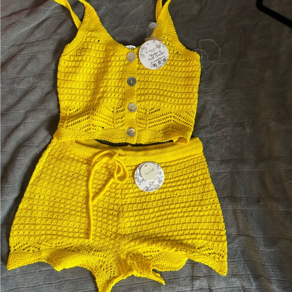 FashionNova Tahlia Crochet Set Yellow - Picture 2 of 4